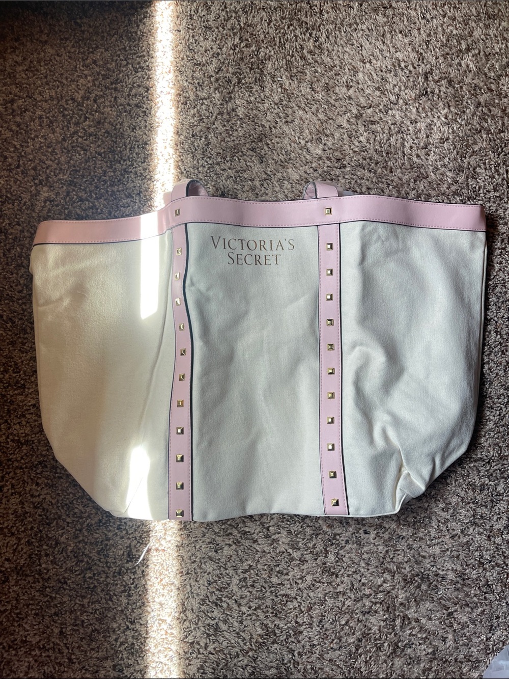 Victoria's Secret White Tote with Pink Trim and Studs